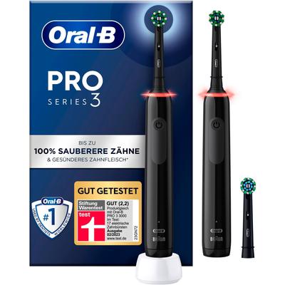 Elektrische Zahnbürste ORAL-B "Pro 3 3900" Elektrozahnbürsten schwarz Doppelpack 3 Putzmodi