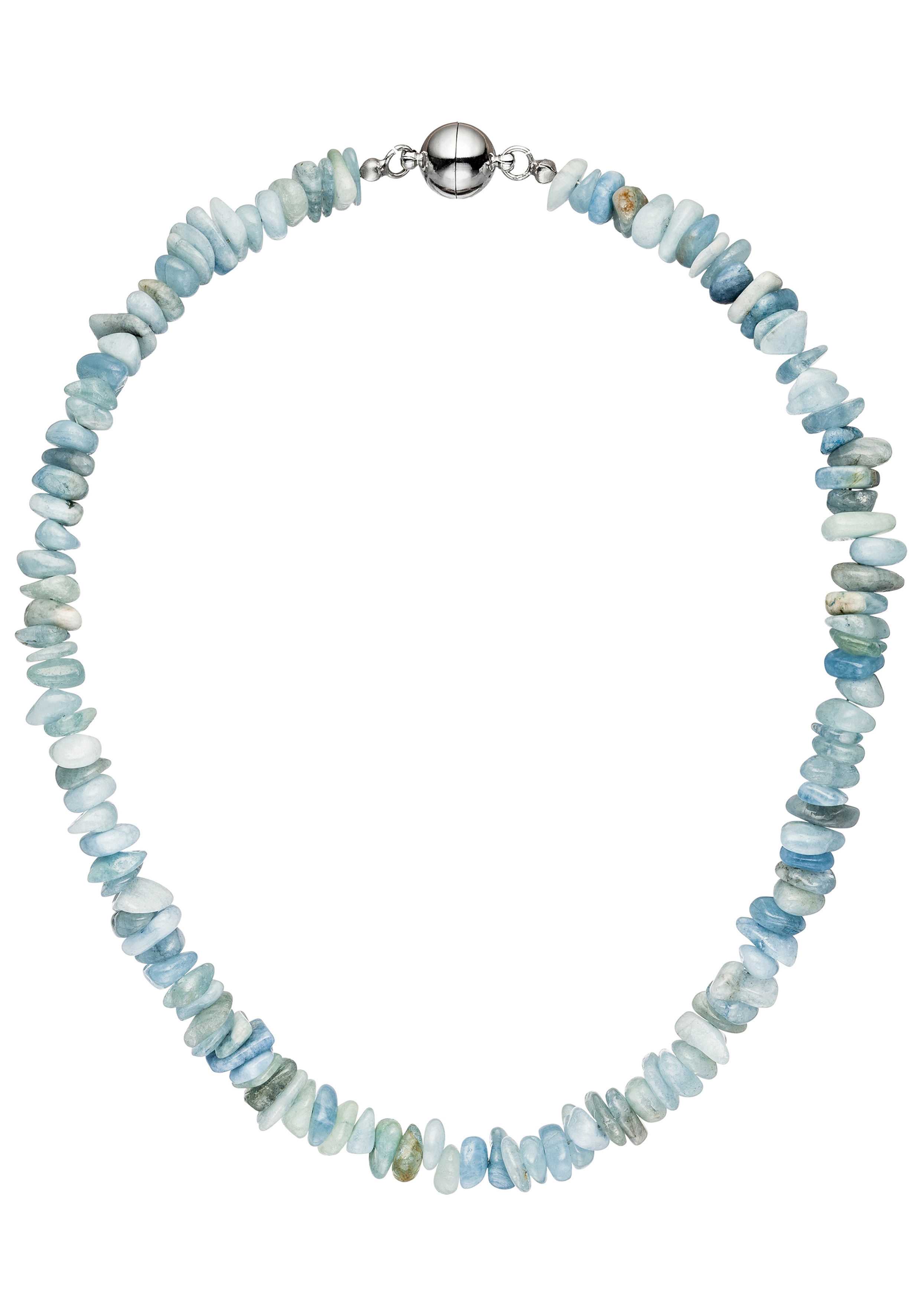 Kette ohne Anhänger JOBO, blau (hellblau), Halsketten, Metall, L: 45, mit Aquamarin barock 45 cm Image
