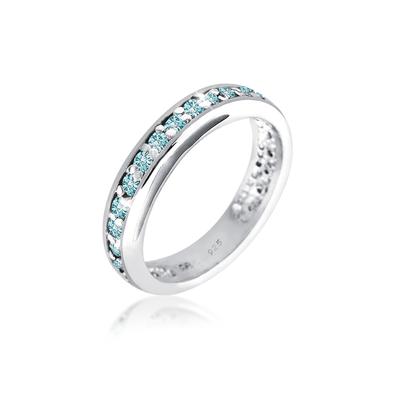 Fingerring ELLI "Memoire 925 Silber, mit Kristallen von Swarovski" Gr. 52, blau (hellblau), Fingerringe, Damen, 52mm,mit Steinen, Silber 925 (Sterlingsilber), 4mm Image