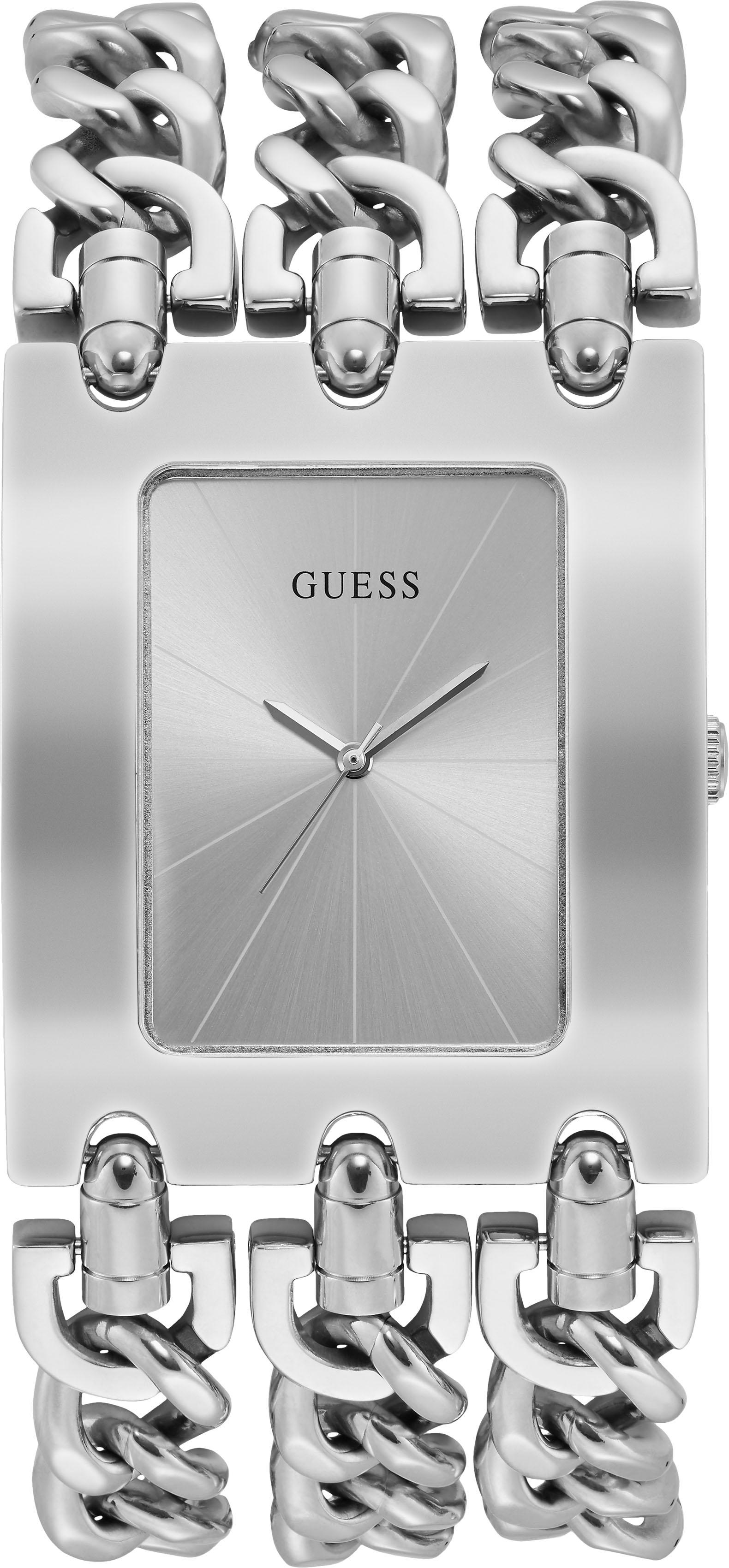 Quarzuhr GUESS "HEAVY METAL", silber (silberfarben), Armbanduhren, Damen, Armbanduhr, Damenuhr, Armband Kettengliederung Image