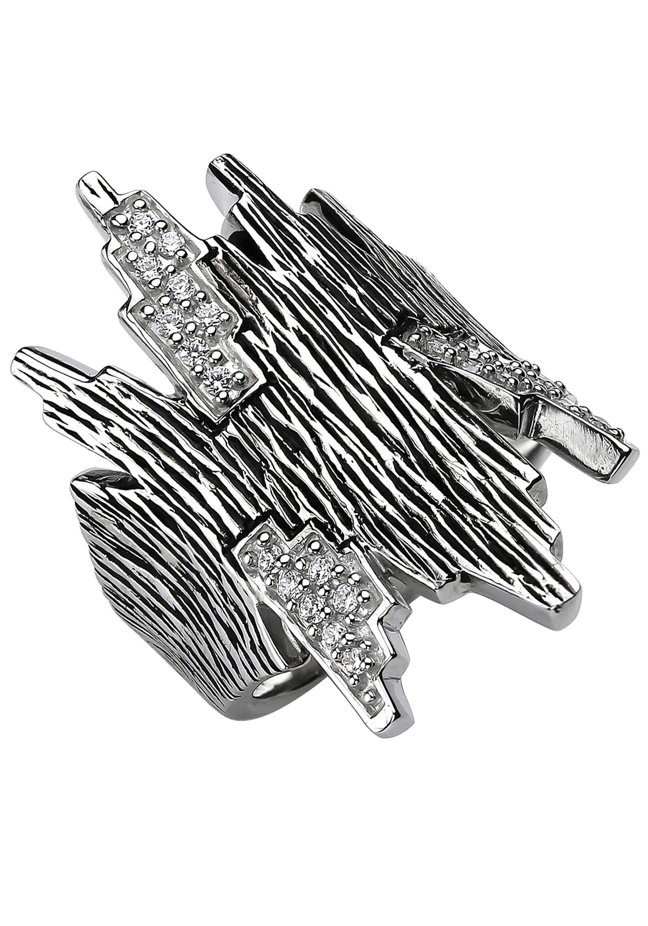 Fingerring JOBO Gr. 54, silber (silber 925), Fingerringe, Damen, 54, Silber 925 (Sterlingsilber), Fingerring, 925 Silber geschwärzt mit 24 Zirkonia Image
