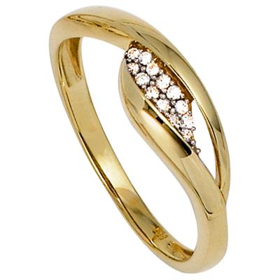 Goldring JOBO Gr. 54, gold (gelbgold 333), Fingerringe, Damen, 54, Gelbgold 333, 333 Gold bicolor mit 13 Zirkonia Image
