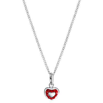 Kette mit Anhänger FIRETTI "Schmuck Geschenk Silber 925 Halsschmuck Halskette Panzerkette Herz", bunt (silberfarben, rot), Halsketten, Mädchen, Silber 925 (Sterlingsilber), L: 38cm B: 1,1mm, mit Kristallstein, B:1,1mm Image