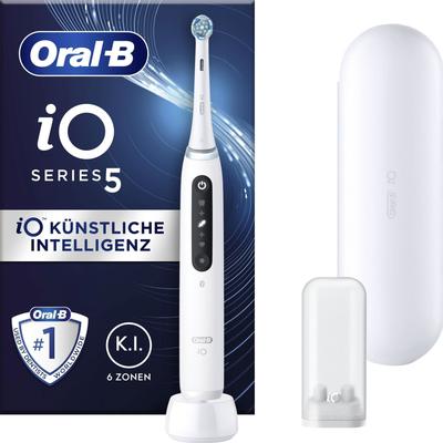 Elektrische Zahnbürste ORAL-B "iO 5" Elektrozahnbürsten weiß (quite white) mit Magnet-Technologie, LED-Anzeige, 5 Putzmodi, Reiseetui