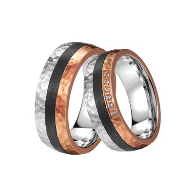 Trauring DOOSTI "Schmuck Geschenk Edelstahl Trauring Ehering Partnerring LIEBE" Gr. 64, rosa (edelstahlfarben, roségoldfarben, schwarz), Fingerringe, 64, ohne Zirkonia, Edelstahl-Carbon, 7mm, Edelstahl, Carbon, wahlweise mit oder ohne Zirkonia Image