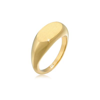 Fingerring ELLI "Siegelring Oval Glanz Geo Basic Trend 925 Silber" Gr. 52, gold, Fingerringe, Damen, 52mm, ohne Stein, S