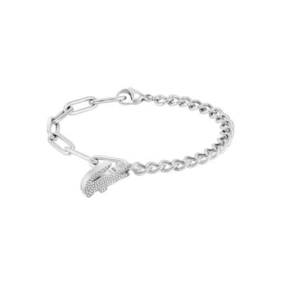 Armband LACOSTE "Schmuck Edelstahl Armband Ankerkette CROCODILE", silber (edelstahlfarben, kristallweiß, kristallweiß), 