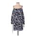 WAYF Casual Dress - Mini Cold Shoulder 3/4 sleeves: Blue Floral Dresses - New - Women's Size Small