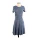 Gap Casual Dress - A-Line Crew Neck Short sleeves: Blue Marled Dresses - Women's Size X-Small