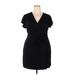 Nine West Casual Dress - Party V-Neck Short sleeves: Black Solid Dresses - Women's Size 2X-Large