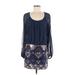 As U Wish Casual Dress - Mini Scoop Neck Long sleeves: Blue Dresses - Women's Size Medium