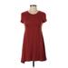 Express One Eleven Casual Dress - A-Line Crew Neck Short sleeves: Burgundy Print Dresses - Women's Size X-Small