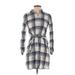 J.Crew Mercantile Casual Dress - Mini Collared 3/4 sleeves: Gray Plaid Dresses - Women's Size 2X-Small