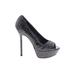 Sergio Rossi Heels: Slip-on Platform Cocktail Silver Print Shoes - Women's Size 36 - Peep Toe