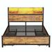 Orren Ellis Full Size Metal Platform Bed w/ 4 drawers & USB Ports Wood & Metal/Metal in Black/Brown | 43.3 H x 60.2 W x 81 D in | Wayfair