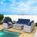 Red Barrel Studio® Ronecia 6 Piece Rattan Sofa Seating Group w/ Cushions in Blue | 32.28 H x 72.04 W x 29.13 D in | Outdoor Furniture | Wayfair
