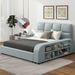 Latitude Run® Queen Size Platform Bed w/ Multimedia Nightstand & Storage Shelves Upholstered/Faux leather in Gray | Wayfair