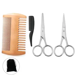 Ensemble de ciseaux de coupe de barbe 4 pièces, ciseaux de toilettage pour hommes, peigne à barbe moustache, Kit de ciseaux de tondeuse à barbe avec sac de rangement