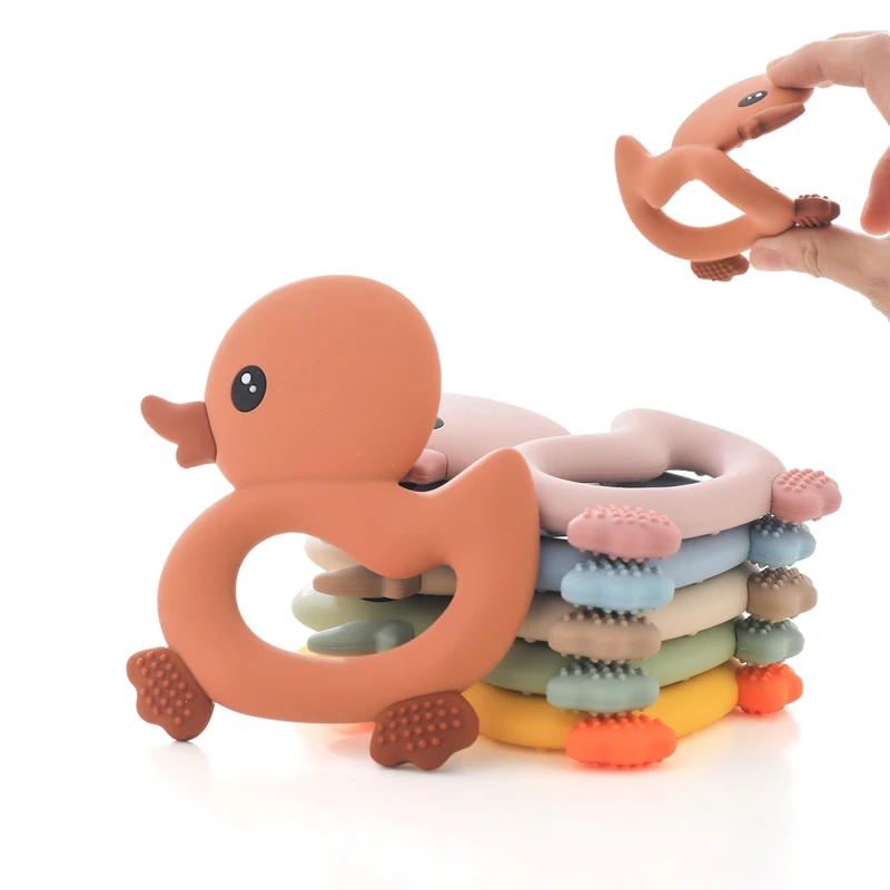 Anneau de dentition en Silicone de qualité alimentaire pour bébé, animaux de dessin animé canard, bricolage, sucette d'allaitement, Clip, jouet pour bébé, accessoires de dentition