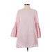 Zara Casual Dress - Mini High Neck 3/4 sleeves: Pink Print Dresses - Women's Size X-Small