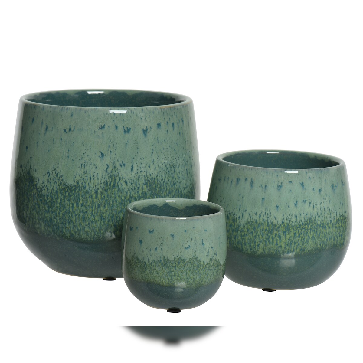 Decoris Blumentopfset für Zimmerpflanzen Keramik 8-15cm Petrol 3er Set - Blumentopf - Übertopf - Blumenübertopf - Deko Dekotopf Zimmer - Flower Plant Pot Image