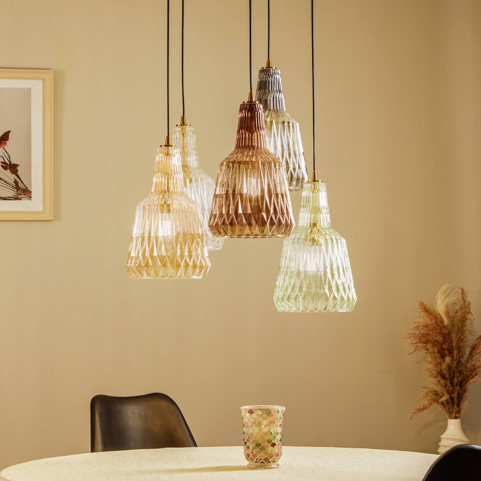 Glas Hängelampe Belarion Lindby, dimmbar, Multicolour, für Wohn- / Esszimmer, Glas, Vintage, Pendelleuchte