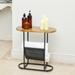 Oval Narrow Side Table Small End Table Set of 2 with Magazine Rack Sling Holder Pouch, Industrial Nightstand for Living Room