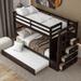 Gray Twin Over Twin Bunk Storage Bed Frame with Trundle and Staircase