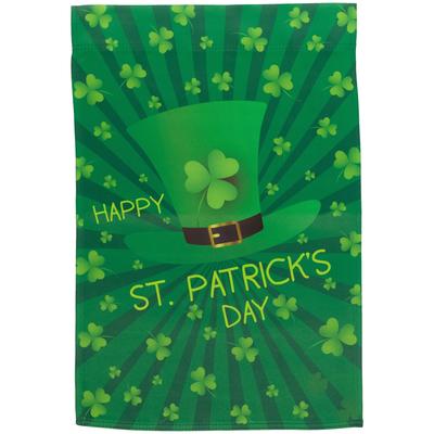 Leprechaun Hat "Happy St. Patrick's Day" Shamrocks Outdoor Garden Flag 18" x 12.5"