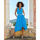 Boston Proper - Malibu Blue - Eyelet Fit and Flare Faux Wrap Midi Dress - 16