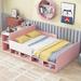 Wood Full Size Platform Bed with Storage Headboard, Guardrails and 4 Underneath Cabinets, for Bedroom Guest-Room Apartment