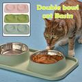 SEAYI Ant Proof Cat Bowl Dog Table Feeder Cat Double Bowl Dog Basin With Stainless Steel Bowl Blue