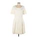 Pink Tartan Casual Dress - A-Line: Ivory Solid Dresses - Women's Size Large