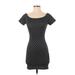 Forever 21 Casual Dress - Bodycon Boatneck Short sleeves: Black Polka Dots Dresses - Women's Size Small