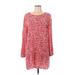 Billabong Casual Dress - Shift Scoop Neck Long sleeves: Red Print Dresses - Women's Size Large