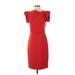 Halston Casual Dress - Sheath Crew Neck Short sleeves: Red Print Dresses - Women's Size 0