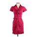 White House Black Market Casual Dress - Shirtdress: Burgundy Dresses - Women's Size 00