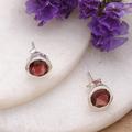 'Faceted Natural Two-Carat Garnet Stud Earrings from India'