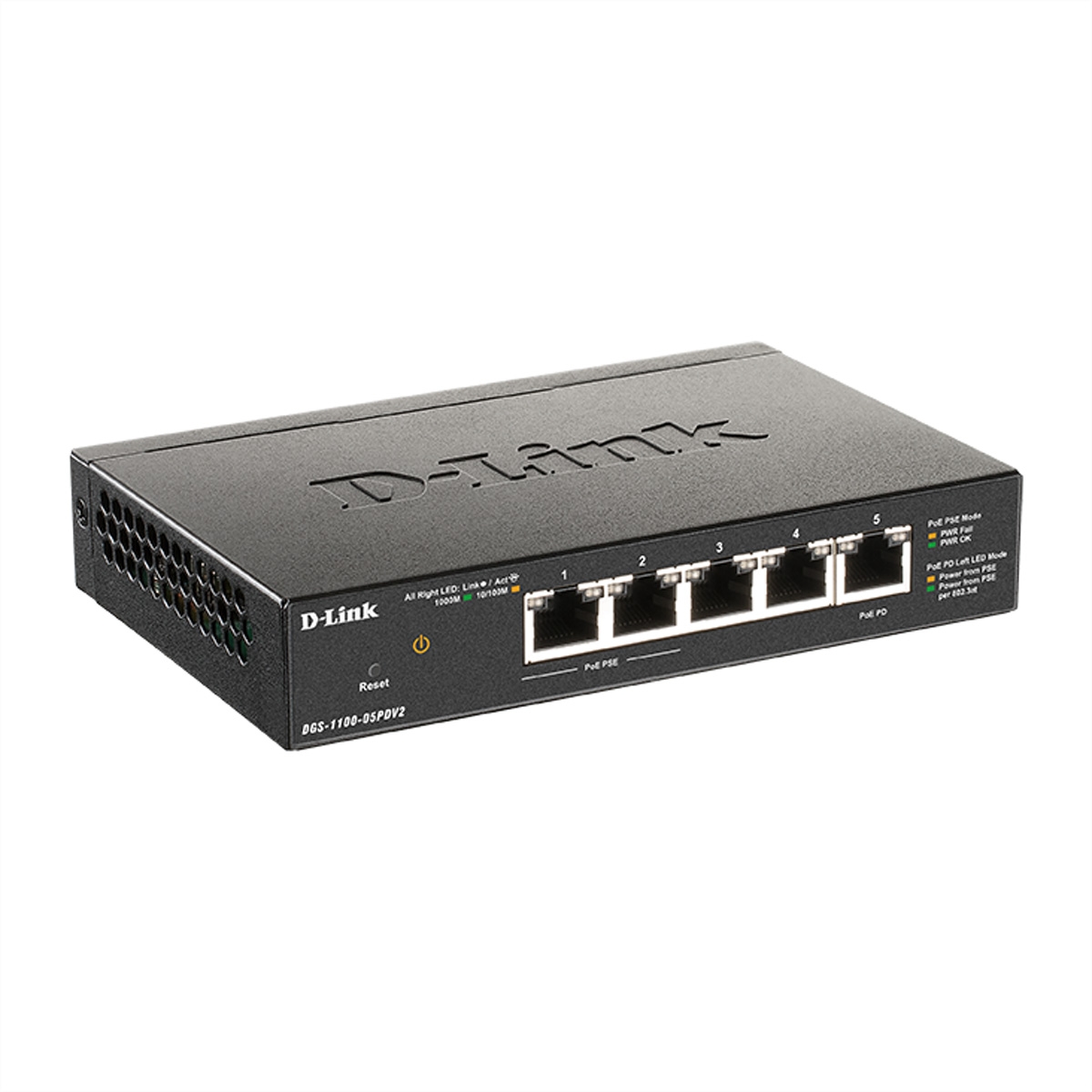 D-Link DGS-1100-05PDV2 5-Port Smart Gigabit Switch PoE-powered PoE Image