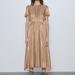 Zara Dresses | Nwt Zara Golden Puff Sleeve Midi Dress | Color: Gold/Tan | Size: M