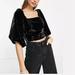 Free People Tops | Free People Marie Black Velvet Crop Top Balloon Sleeves Smocked Open Back Xs (26 | Color: Black | Size: Xs