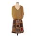 Judith March Casual Dress - Mini V-Neck Short sleeves: Brown Dresses - Women's Size Small