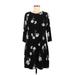 Tommy Hilfiger Casual Dress - Shift High Neck 3/4 sleeves: Black Floral Dresses - Women's Size 8