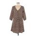 O'Neill Casual Dress - Mini V Neck 3/4 sleeves: Brown Print Dresses - Women's Size Medium