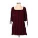 Luna Chix Casual Dress - Shift Square 3/4 sleeves: Burgundy Print Dresses - Women's Size X-Small