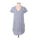 Cloth & Stone Casual Dress - Mini V-Neck Short sleeves: Blue Print Dresses - Women's Size X-Small