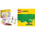 LEGO 11028 Classic Pastell Kreativ-Bauset Bausteine-Box & 11023 Classic Grüne Bauplatte, quadratische Grundplatte mit 32x32 Noppen als Basis für Konstruktionen und für weitere Sets