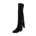 Wedge Heel Shoes Women's Summer Dresses Autumn and Winter Long Boots Women's British Retro Knee Boots Flat Casual National Style Keep Warm Tassel Boots Shoes Women Autumn Boots, black, 9 UK