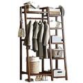 Bamboo Stand Clothes Rail, Freestanding Coat Garment Rack with Top Shelf, Hanging Rod and Shoe Rack, Open Wardrobe Closet Clothing Hanger Storage Organiser for Bedroom Hallway