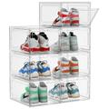 Kuject 7 Pack Clear Rigid Shoe Storage Boxes, Hard Plastic Stackable Shoe Organizer with Magnetic Door for Closet, Stylish Replacement for Shoe Rack Cabinet for Sneakers, Trainers, Running Shoes